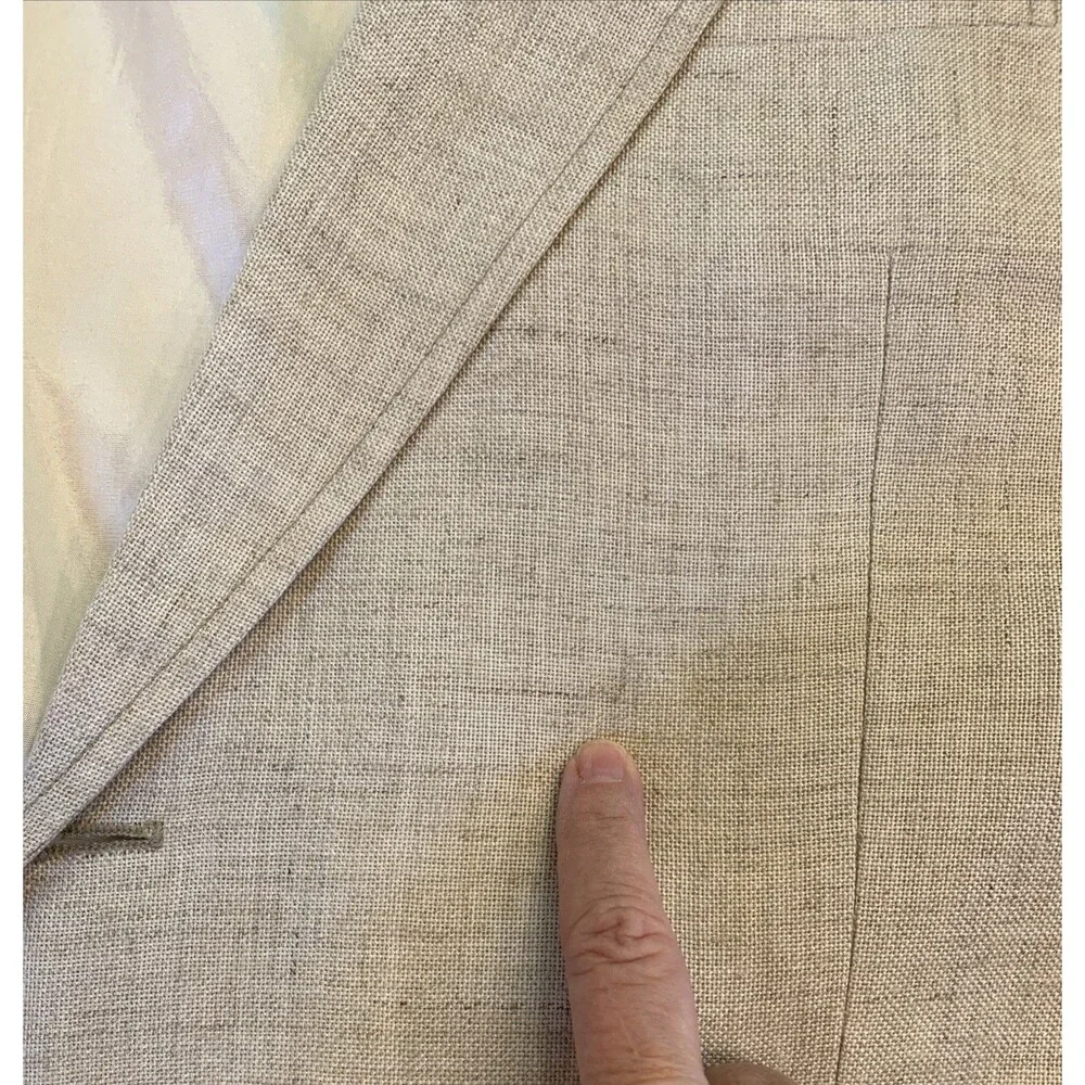 Vtg 70's Ernesto Bellini Linen Blazer Men's 44 Reg Beige Jacket 2 Button Lined